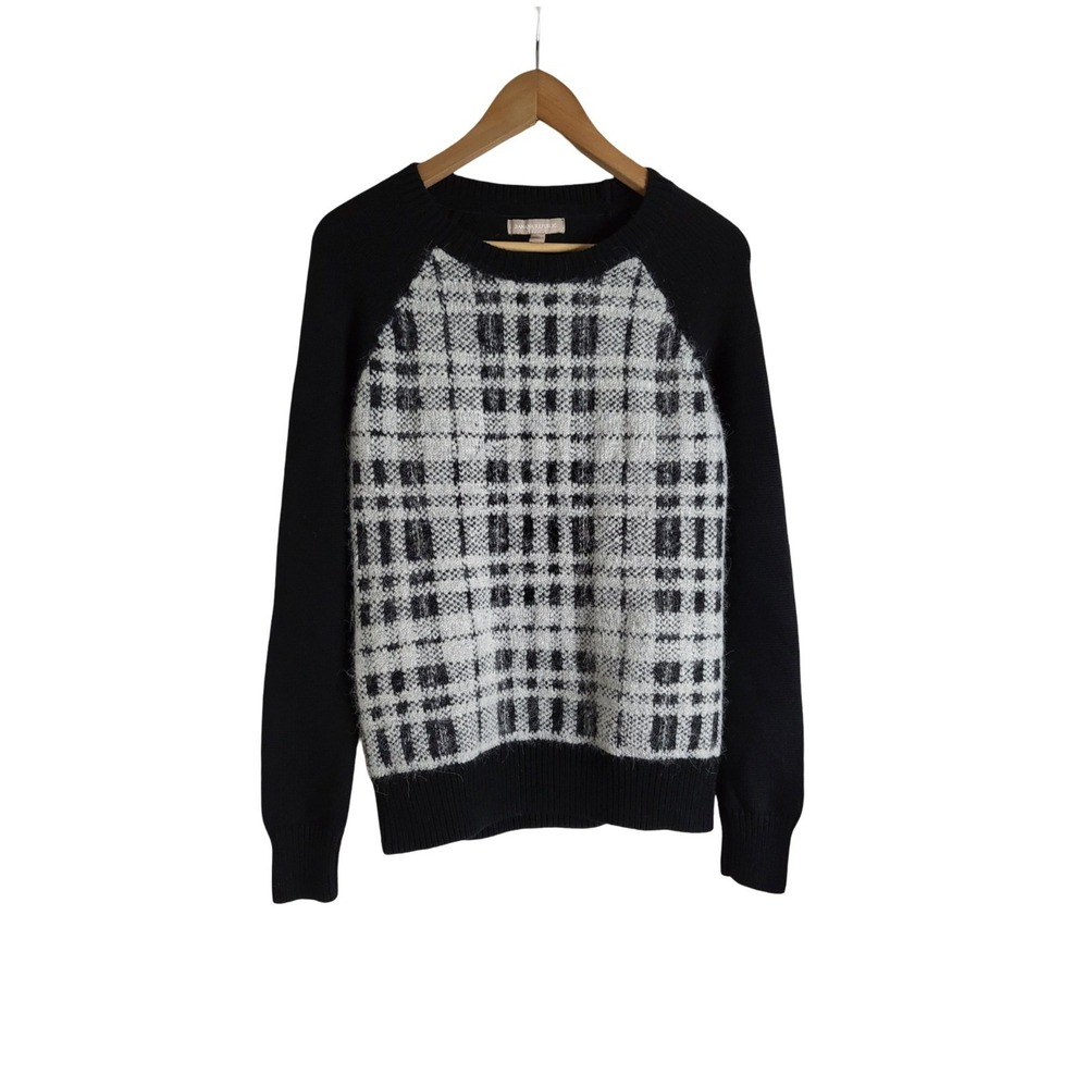 Banana Republic Merino Wool Alpaca Blend Plaid Front Sweater Raglan Sleeves Sz M